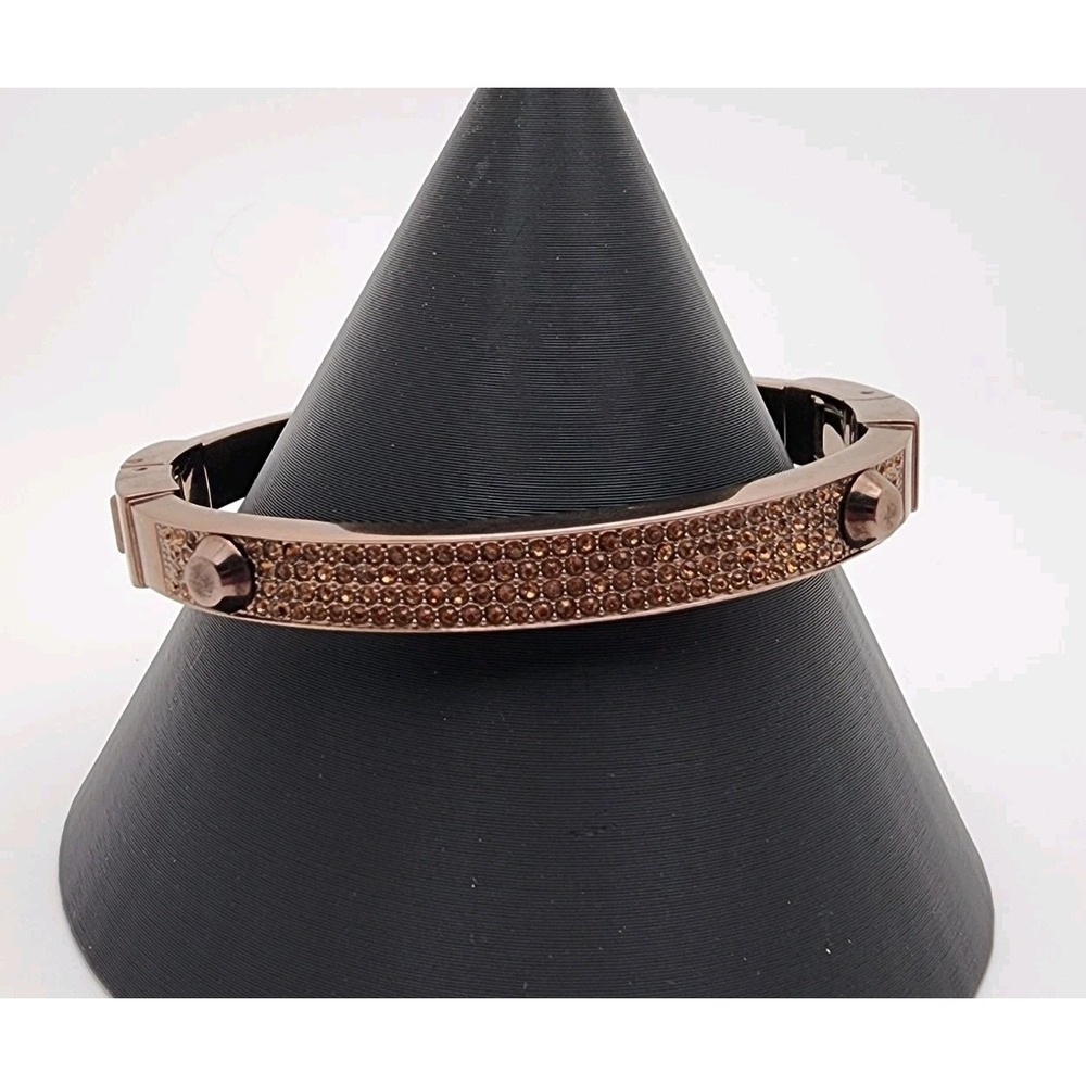 Michael Kors Rose Gold Tone Crystal Pave Astor Hinged Bangle Bracelet